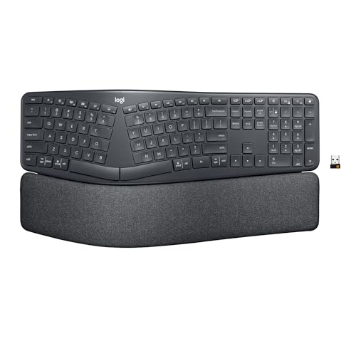Logitech Ergo K860 Wireless Ergonomic Keyboard - Split Keyboard, Wrist Rest, Natural Typing, Stain-Resistant Fabric, Bluetooth and USB Connectivity, Compatible with Windows/Mac, Bl