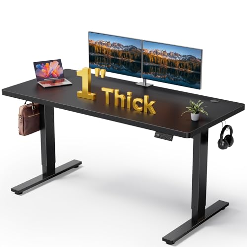 DeskShow Black 60x28 in Electric Standing Desk, 1 Inch Thick Tabletop