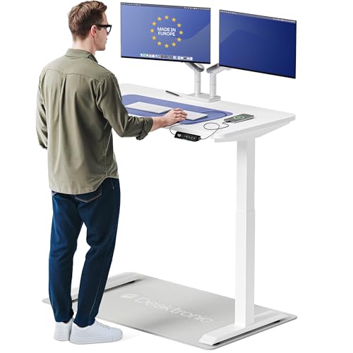 Desktronic HomeOne Standing Desk 48x24 — Ergonomic Sit Stand Home Office Desk, Made in Europe, Electric Dual Motor Height Adjustable, USB & USB-C Charging, Wobble-Free, Touchscreen, 3 Memory Presets