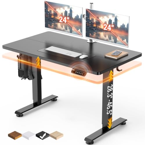Veken 47.2" Standing Desk, Adjustable Height Office Desk with Wood Desktop, Computer Table for Home Work, Study and Gaming, Small Spaces, Modern Furniture, Black | Height Adjustable Sit Stand Up Computer Tables for Home Office, Study and Writing, Sui