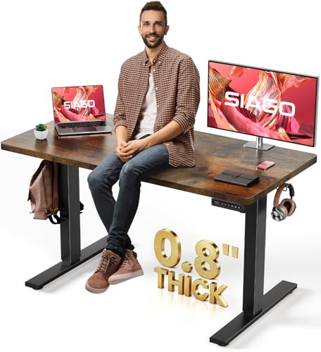 SIAGO Electric Standing Desk Adjustable - 48 x 24 Inch Sit Stand up Desk with 0.8 Inch Thick Tabletop - Adjustable Height Table with 3 Memory Preset, Cable Management for Home Office