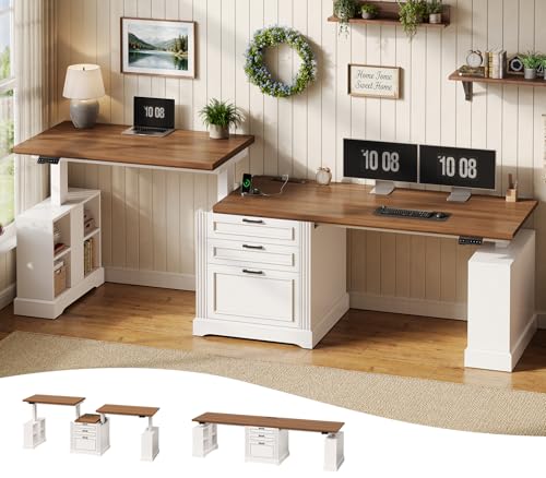 SEDETA 98.4'' Standing Two Person Desk with 3 Drawers, Storage Cabinet