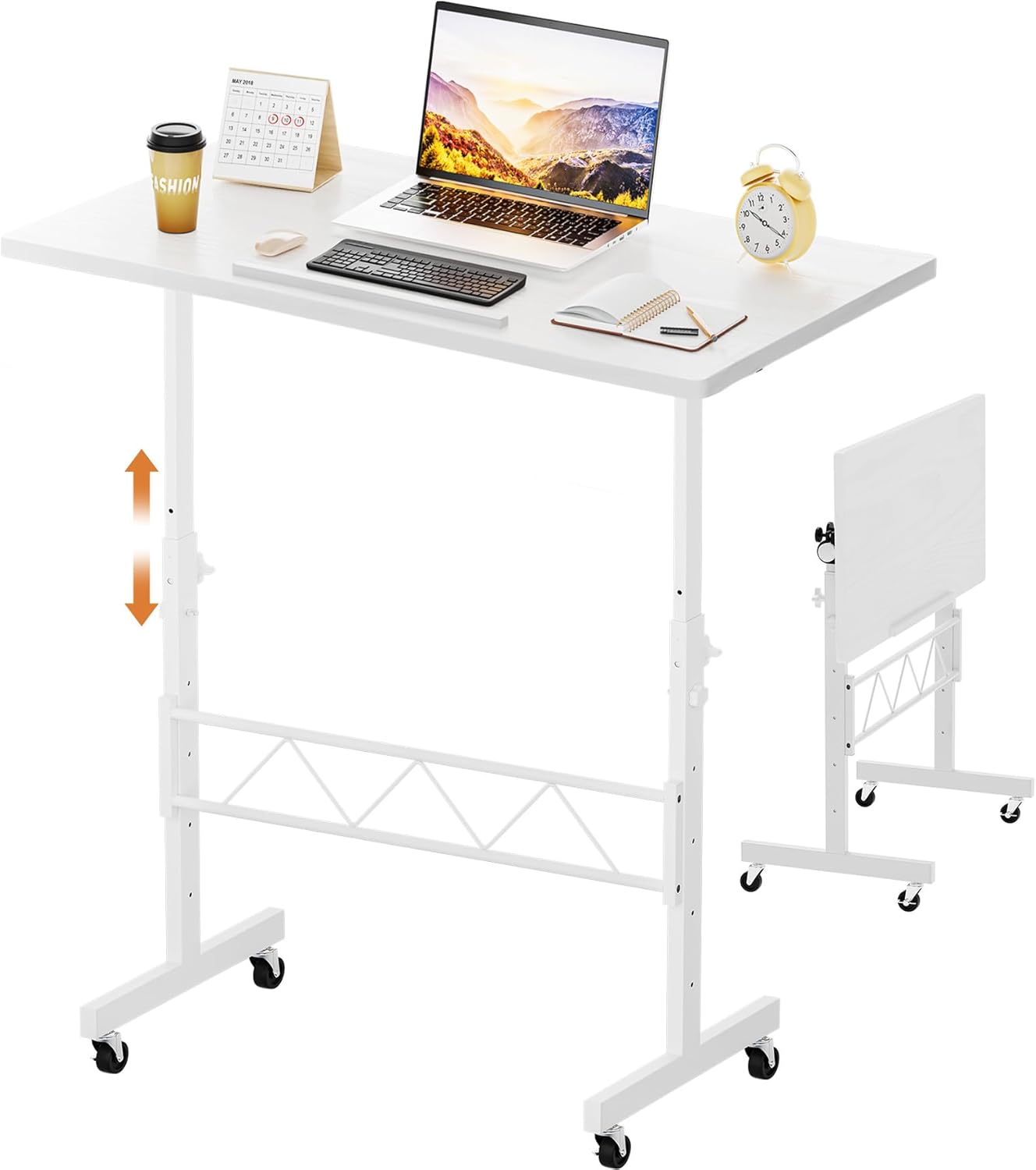 COMHOMA Standing Desk Adjustable Height & Tiltable Tabletop, Portable Stand Up Desk for Laptop, Mobile Folding Desk for Ho...