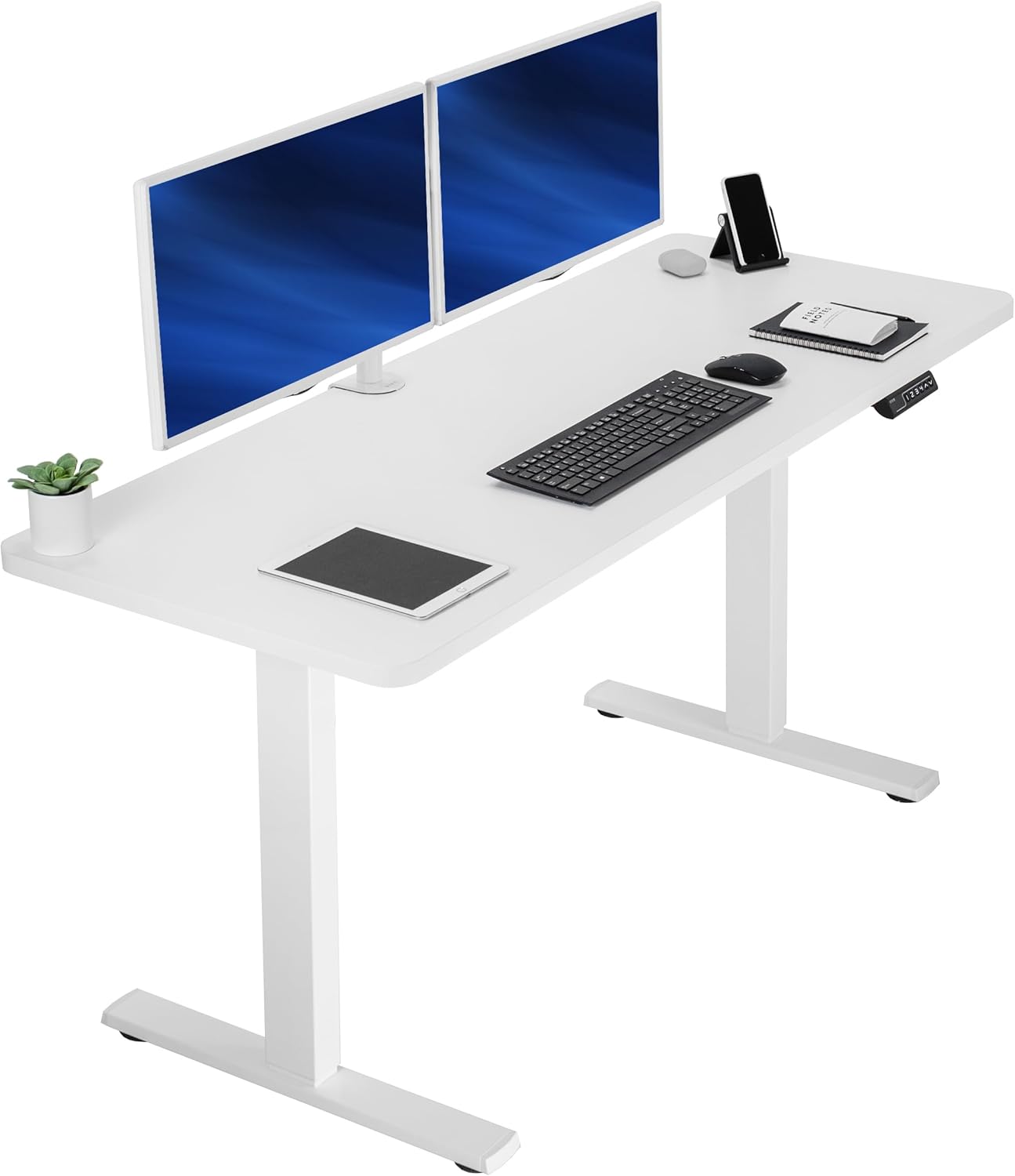 VIVO Electric 60 x 24 in Standing Desk, Memory Height Adjustment, 1B Series, Holds 220 lbs, One-Piece White Top, White Fra...