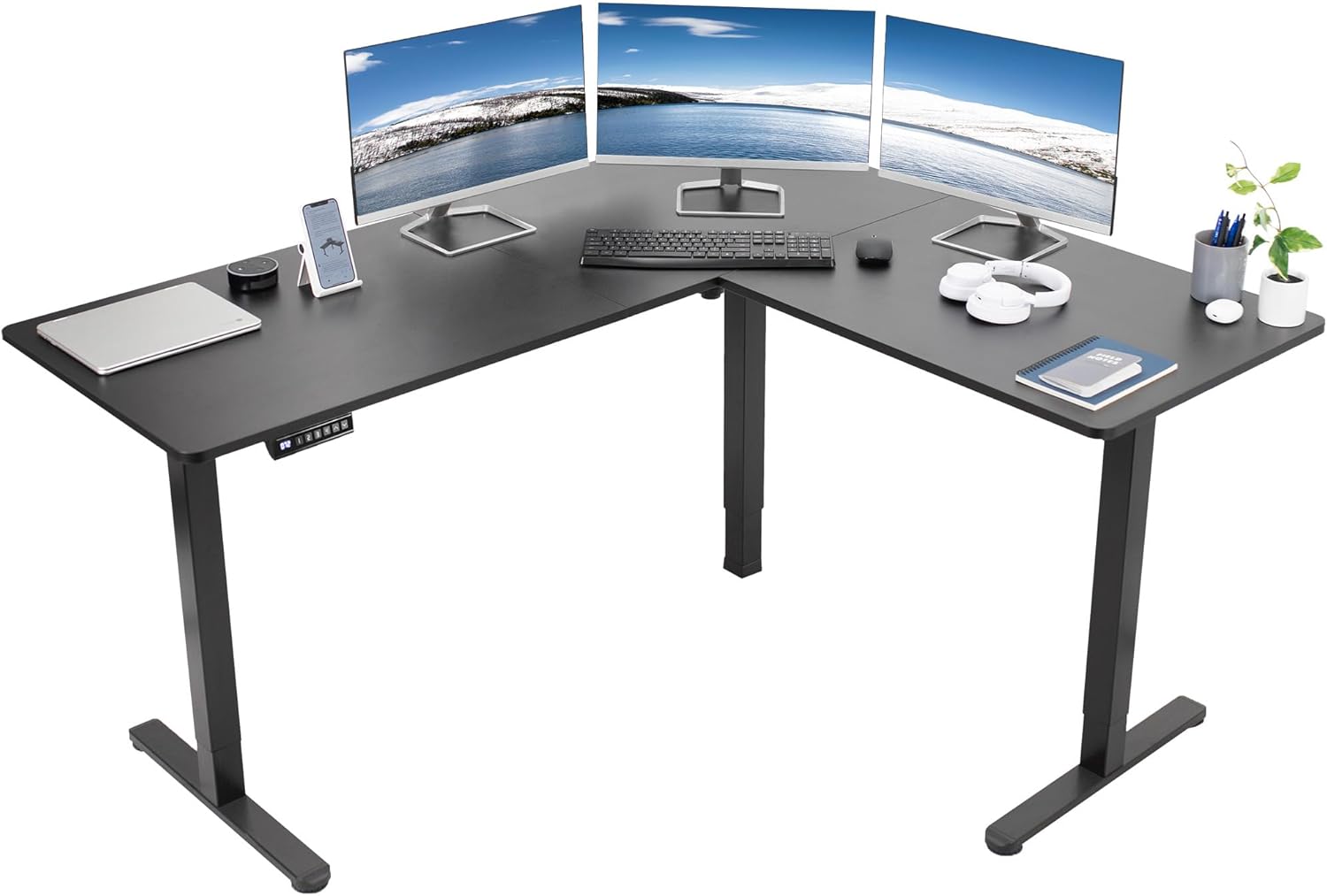 VIVO Corner Standing Desk, 63 x 55 inch Reversible L-Shaped Workstation, Electric Height Adjustment, Home, Office, and Rec...