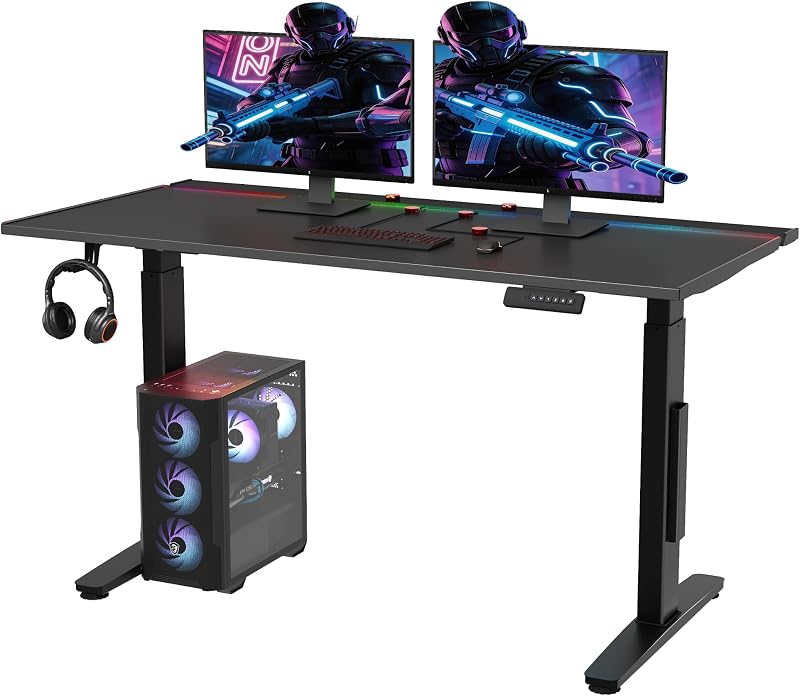 FLEXISPOT Electric RGB Gaming Standing Desk, 55" Dual Motor Height Adjustable Desk with Integrated Cable Management, Ergon...
