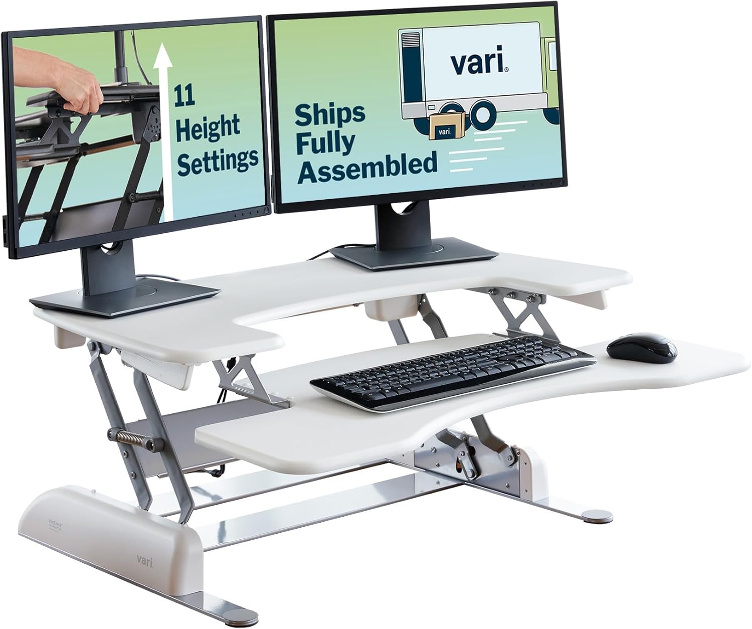 Vari Varidesk Pro Plus 36 Standing Desk Converter – 11 Height Settings + Spring Lift, 2 Tier Design, Keyboard Tray, Fits D...