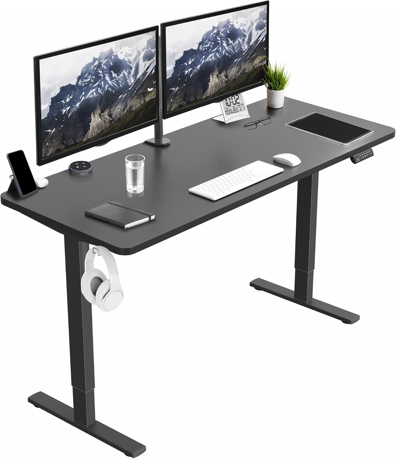 VIVO Electric 60 x 24 in Standing Desk, Memory Height Adjustment, 1B Series, Holds 220 lbs, One-Piece Black Top, Black Fra...