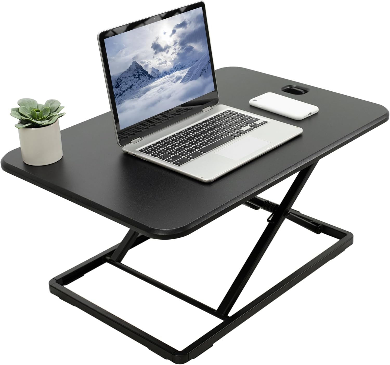 VIVO Ultra-Slim Single Top Height Adjustable Standing Desk Riser, Compact Sit Stand Desktop Converter for Monitor or Lapto...