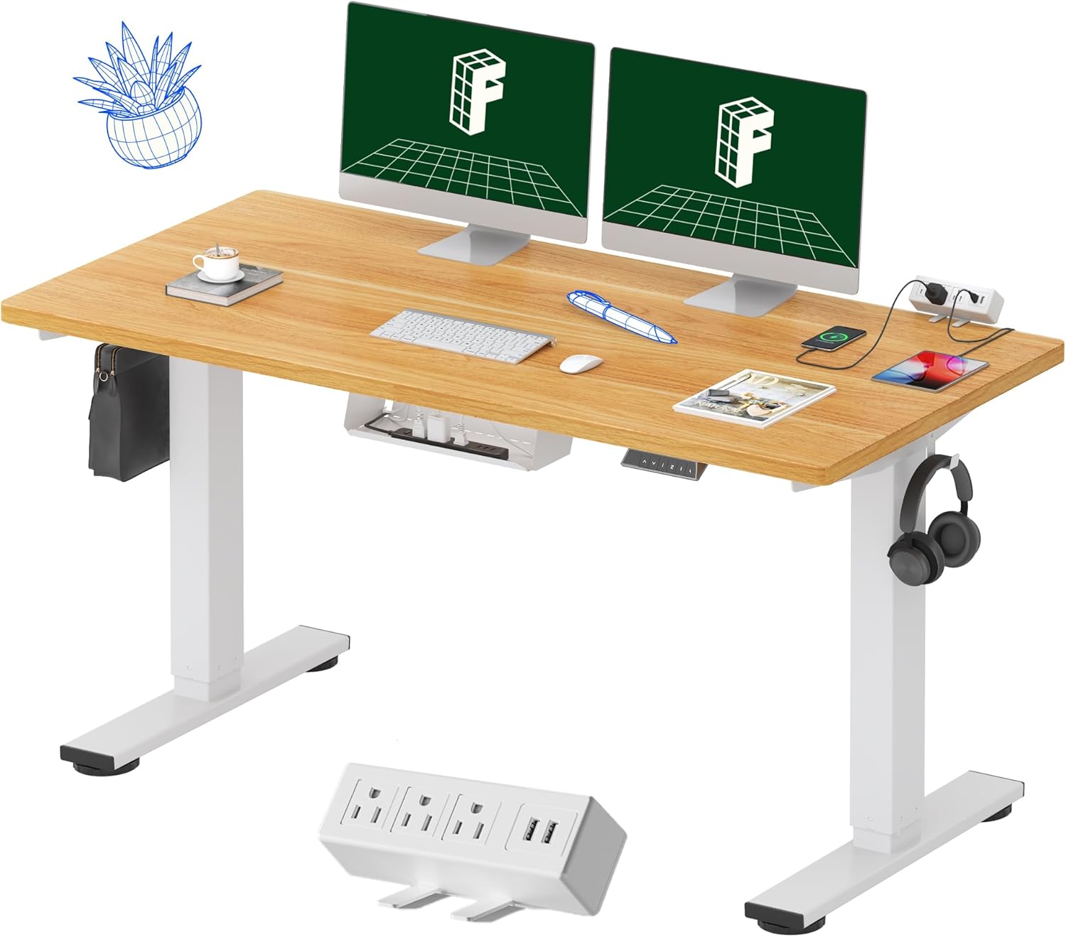 FLEXISPOT EN2 Whole-Piece Standing Desk with Clamp Power Strip, 55 x 28 Electric Stand Up Height Adjustable Desk with Cabl...