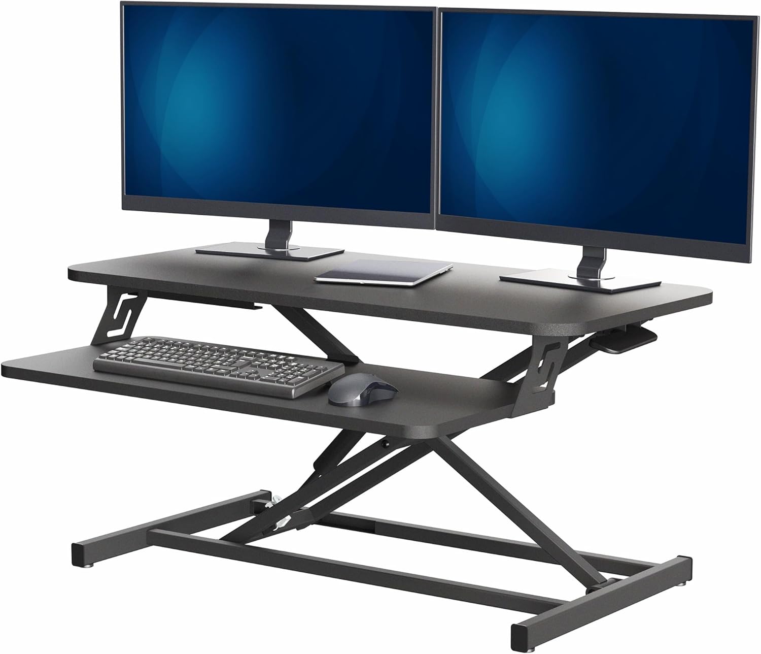 VIVO Height Adjustable 32 inch Stand Up Desk Converter, Quick Sit to Stand Tabletop Dual Monitor Riser Workstation, Black,...