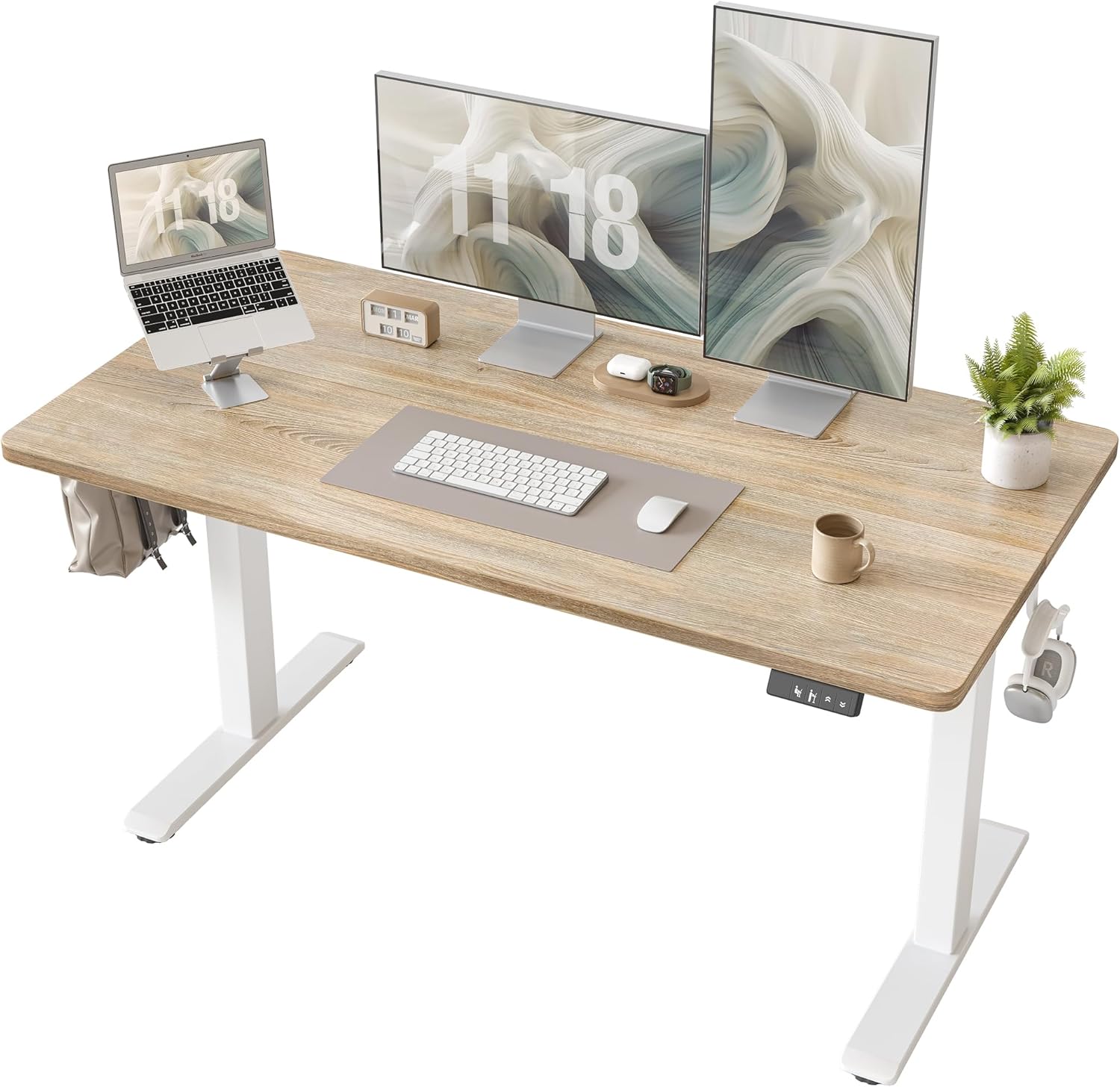 TIQLAB Electric Height Adjustable Standing Desk 47.2×23.6 inch, Sit Stand Desk with Splice Board, Memory Controller, White...